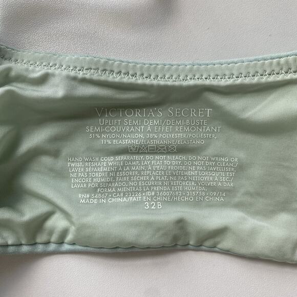 Victoria's Secret Uplift Semi Demi Bra Light Green Size 32B Padded Underwire - Picture 8 of 8